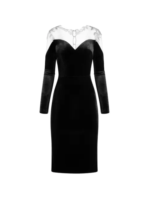 IMROSKA Imroska 26 Leaves velvet V-neck midi dress Black IMROSKA26LEAVES