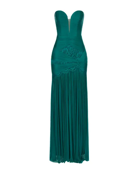 IMROSKA Emerald Forest lace-detail strapless maxi dress Green THEEMERALDFOREST