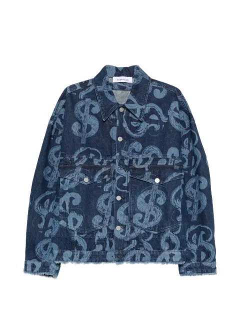 Études Studio dollar-print raw-edge denim jacket Blue E26MCOUT51342