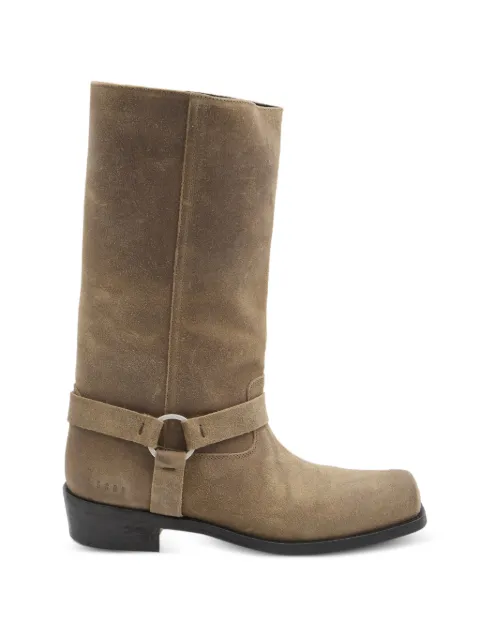 Golden Goose biker boots in dark beige waxed suede with strap and a silver-colored buckle Neutrals GWF01057F008237