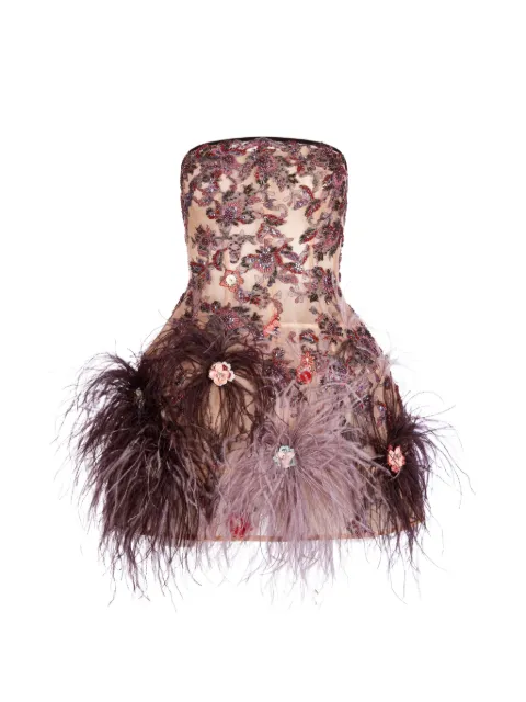IMROSKA Imroska 29 Spring embellished feather-trim mini dress Neutrals IMROSKA29SPRING