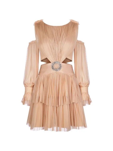 IMROSKA Daisy cut-out embellished mini dress Neutrals DAISYLONGSLEEVE