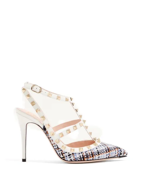 Valentino Garavani Rockstud pumps in woven fabric 100mm White WS0393EDX