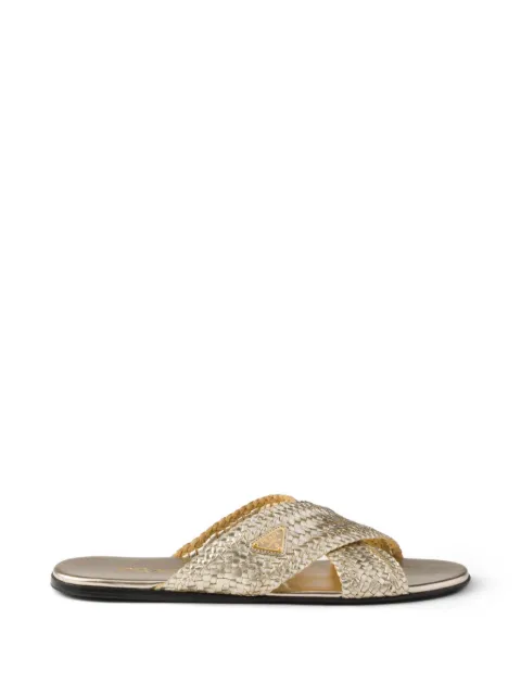 Prada leather crisscross slides Gold 1XX805F005034