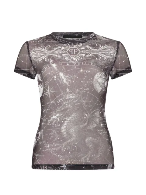Philipp Plein zodiac-print tulle t-shirt Black FAFCWTK3987PTE067N