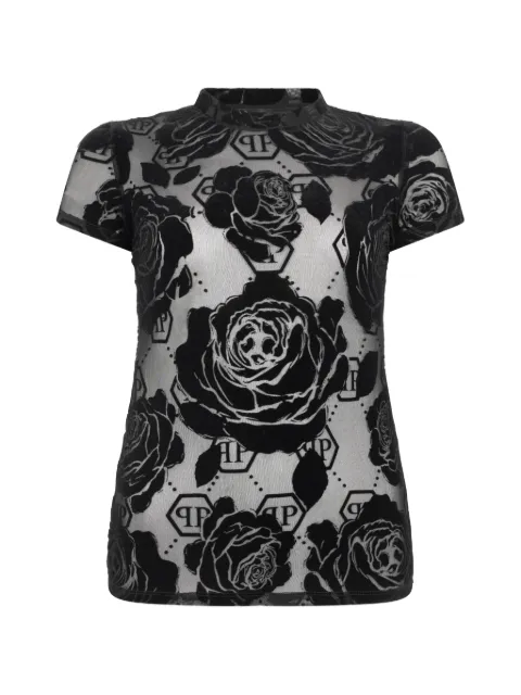 Philipp Plein short-sleeve flower-detail T-shirt Black FAFCWTK3978PTE067N