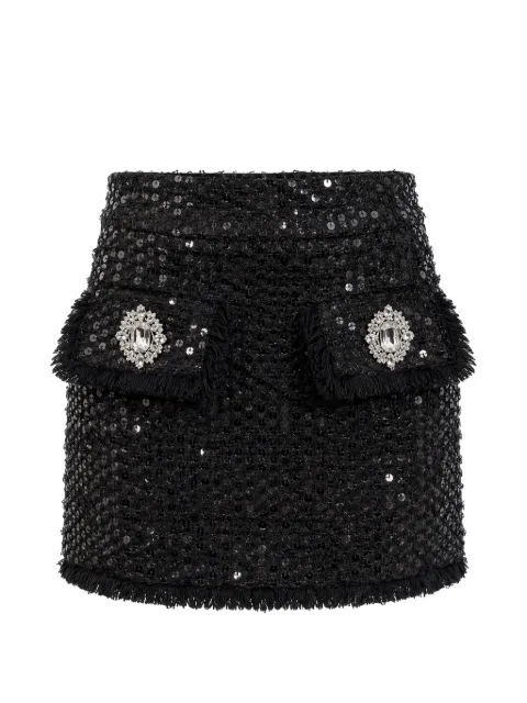 Philipp Plein tweed mini skirt paillettes-embellished Black FAFCWRV0700PTE173N