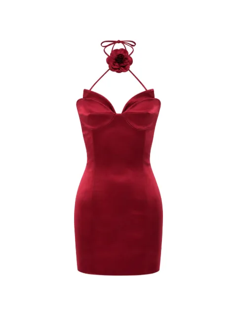 Philipp Plein satin mini dress flower Red FAFCWRG3649PTE003N
