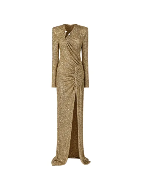 Philipp Plein long dress piercing strass Gold FAFCWRG3638PTE003N