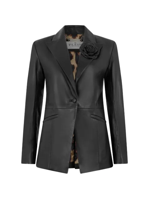 Philipp Plein fitted leather blazer flower Black FAFCWLF0043PLE010N