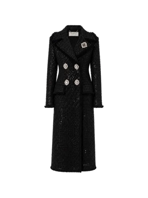 Philipp Plein tweed long coat paillettes Black FAFCWRA0749PTE173N