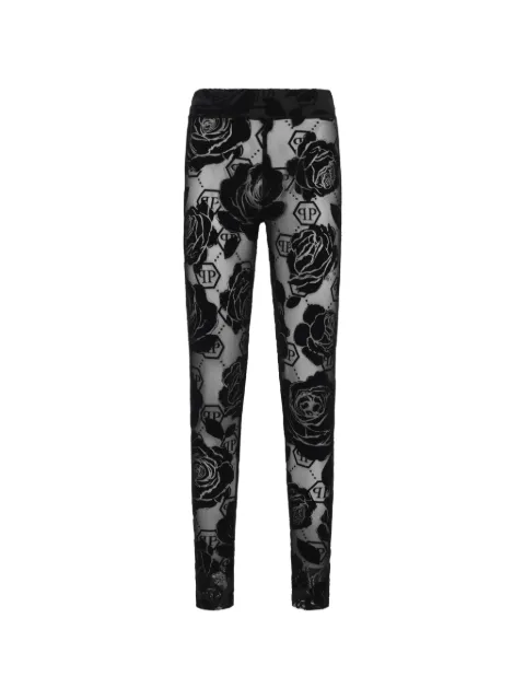 Philipp Plein flock flower-monogram leggings Black FAFCWJT2269PTE067N