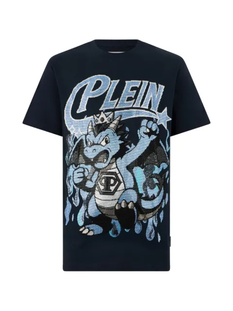 Philipp Plein Big Dragon rhinestone-embellished T-shirt Blue FAFCMTK9154PJY002N
