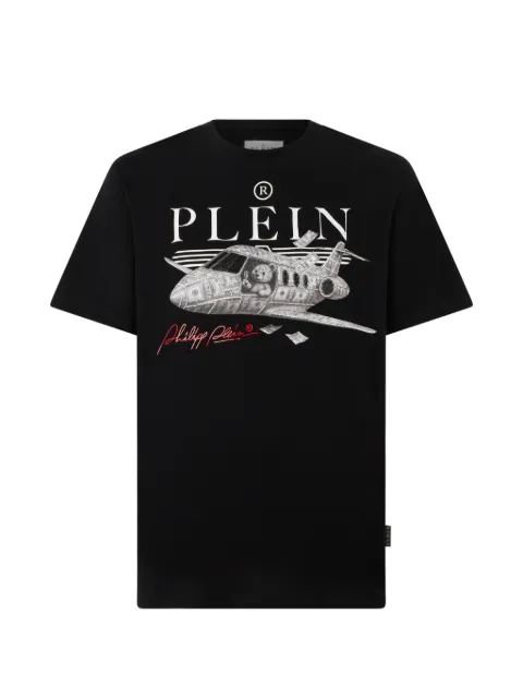 Philipp Plein round-neck T-shirt Teddy Plane stones Black FAFCMTK9135PJY002N