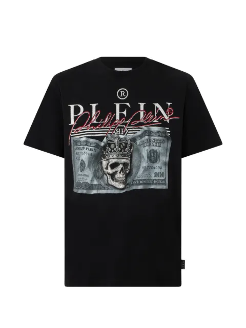 Philipp Plein skull-print rhinestone-embellished T-shirt Black FAFCMTK9128PJY002N