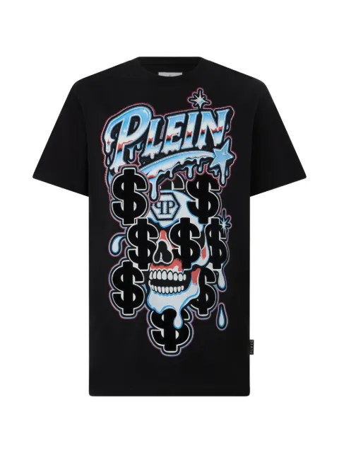Philipp Plein skull-print crystal-embellished T-shirt Black FAFCMTK9126PJY002N