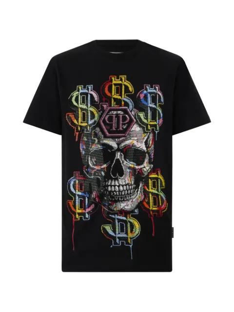 Philipp Plein crystal-embellished skull-print T-shirt Black FAFCMTK9122PJY002N