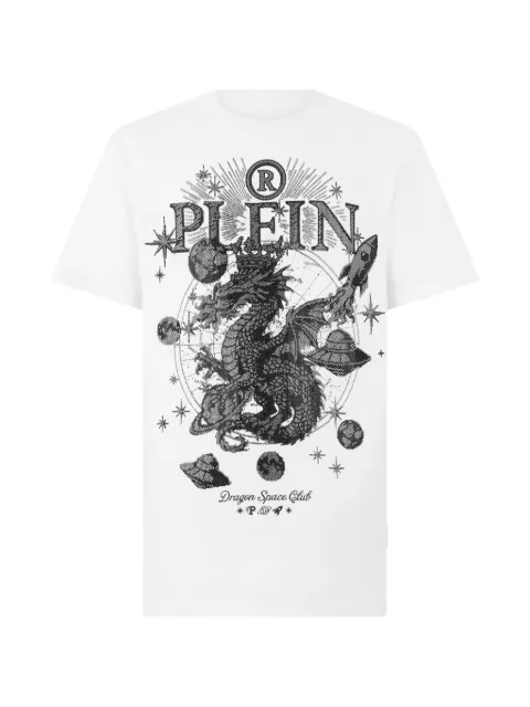 Philipp Plein rhinestone-embellished dragon-print T-shirt White FAFCMTK9093PJY002N