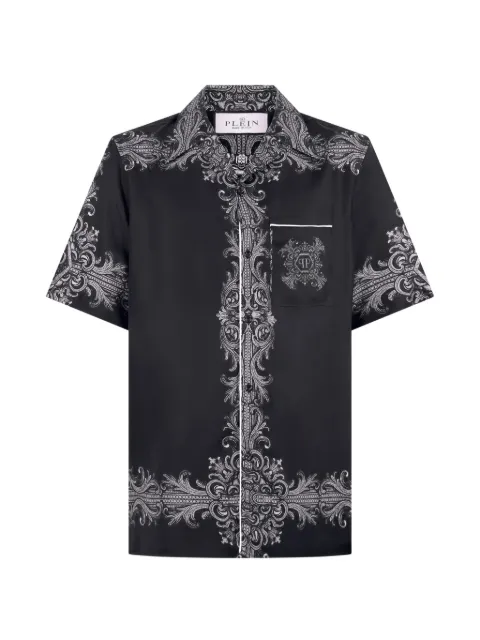Philipp Plein baroque-print bowling shirt Black FAFCMRP2600PTE104N