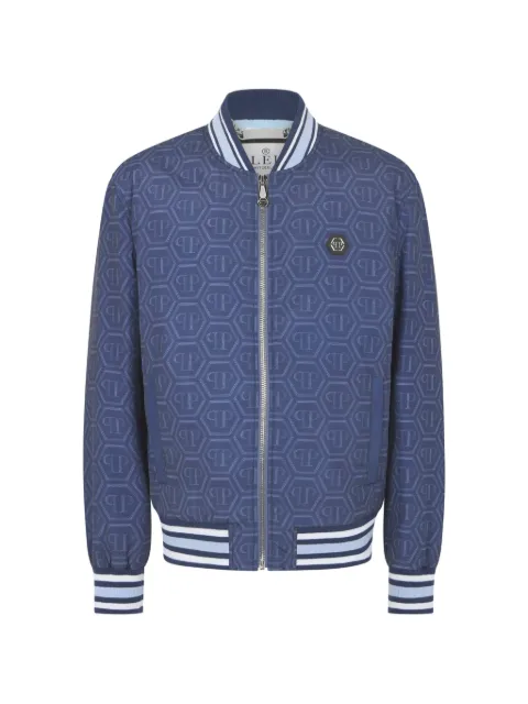 Philipp Plein nylon bomber all-over monogram Blue FAFCMRB3092PNY002N
