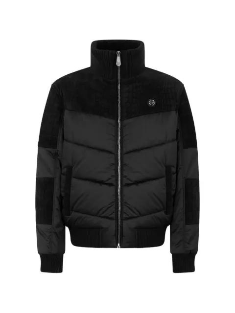 Philipp Plein matte nylon puffer jacket with cocco inserts Black FAFCMRB3089PNY011N