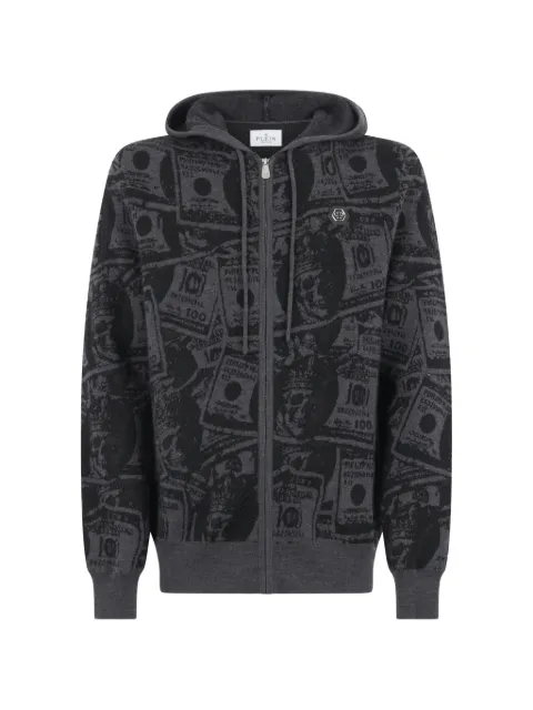Philipp Plein dollar-print knitted hoodie Grey FAFCMKB0181PKN002N