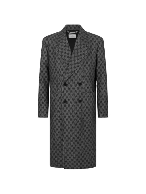 Philipp Plein monogram-jacquard double-breasted coat Grey FAFCMDA0011PDE004N