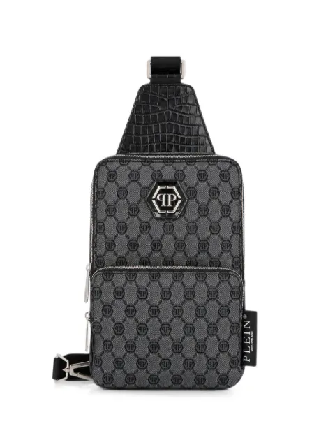 Philipp Plein denim crossbody bag jacquard monogram Grey FAFAMBA1533PDE004N