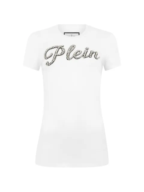 Philipp Plein crystal-embellished logo-patch t-shirt White FAFCWTK3993PJY002N