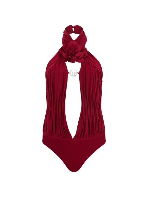 Philipp Plein flower-detail cut-out bodysuit Red FAFCWRK0718PJY002N