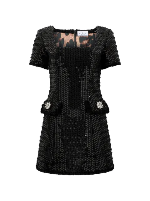 Philipp Plein sequin-embellished tweed mini dress Black FAFCWRG3652PTE173N