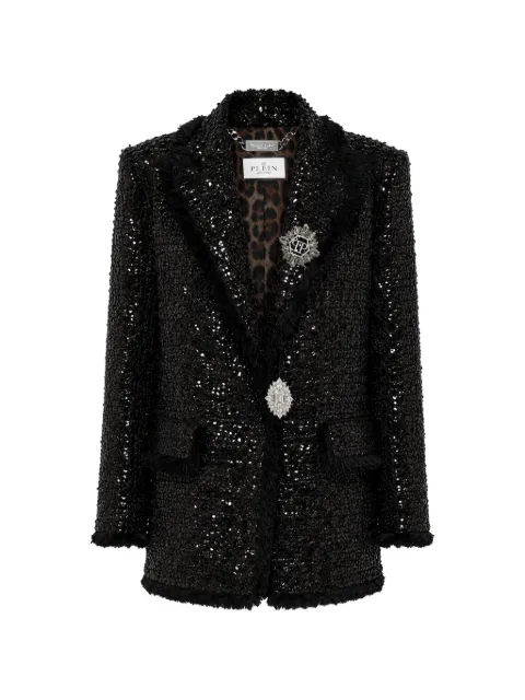 Philipp Plein tweed boyfriend's fit blazer paillettes Black FAFCWRF0825PTE173N