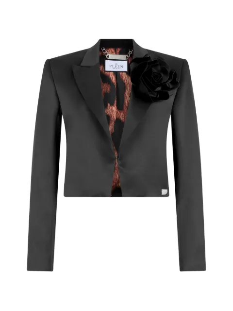 Philipp Plein flower-appliqué satin jacket Black FAFCWRB1611PTE003N