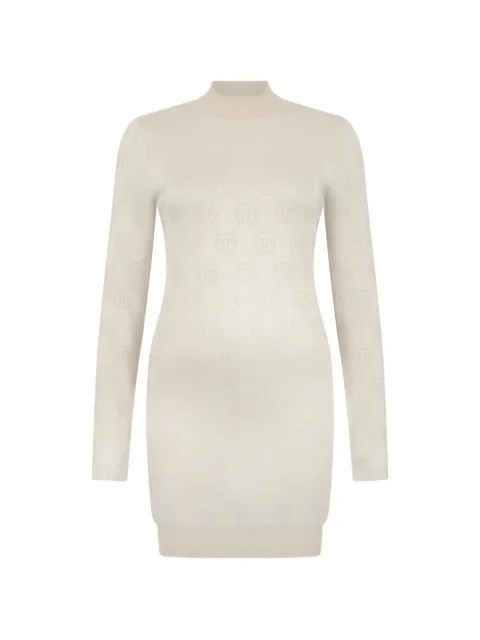 Philipp Plein Monogram long-sleeve mini dress Neutrals FAFCWKG0458PTE076N