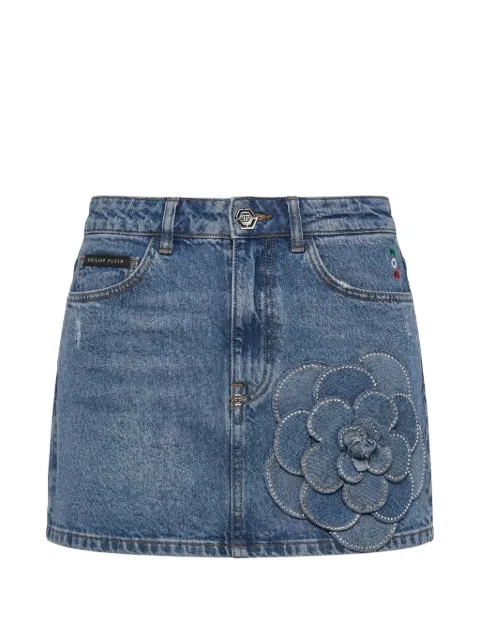 Philipp Plein denim mini skirt rose strass Blue FAFCWDV0257PDE004N
