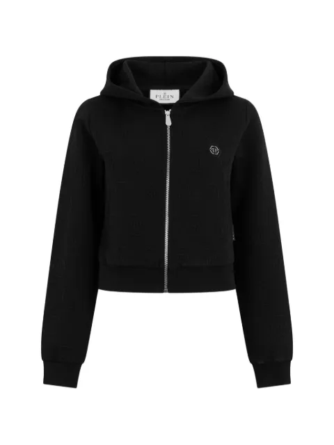Philipp Plein logo-patch zip-up hoodie Black FAFCWJB1957PTE021N