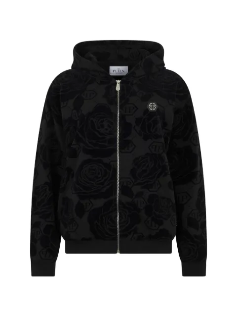 Philipp Plein flock flower monogram hoodie Black FAFCWJB1956PTE180N