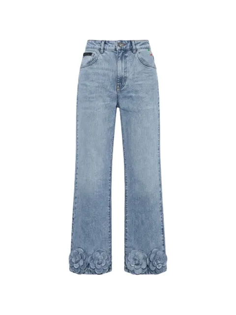 Philipp Plein straight-cut jeans Roses strass Blue FAFCWDT2967PDE004N