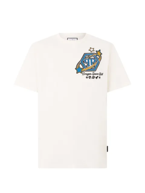 Philipp Plein embroidered logo-patch T-shirt Neutrals FAFCMTK9140PJY002N