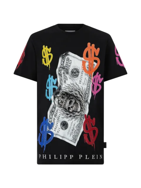 Philipp Plein dollar-print crystal-embellished T-shirt Black FAFCMTK9131PJY002N