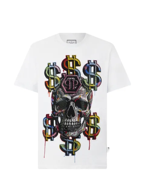 Philipp Plein Dollar Skull T-shirt White FAFCMTK9122PJY002N