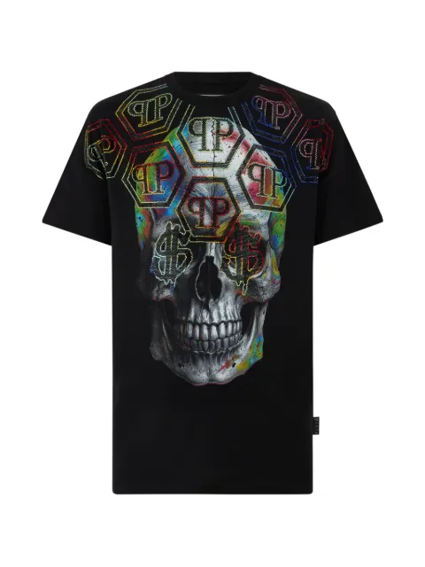 Philipp Plein skull-print crystal-embellished T-shirt Black FAFCMTK9125PJY002N