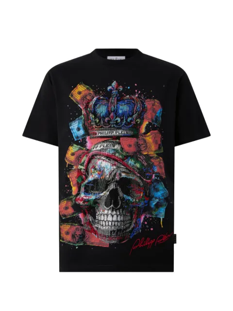 Philipp Plein crystal-embellished Dollar Skull T-shirt Black FAFCMTK9123PJY002N