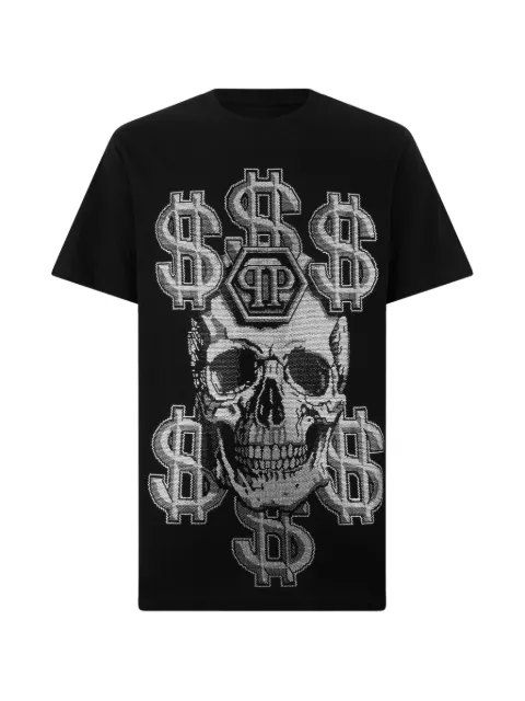 Philipp Plein crystal-embellished skull-print T-shirt Black FAFCMTK9120PJY002N