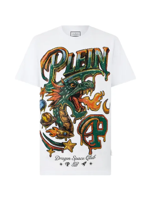 Philipp Plein Space Dragon crystal-embellished t-shirt White FAFCMTK9096PJY002N