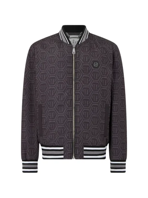 Philipp Plein nylon bomber all-over Monogram Black FAFCMRB3092PNY002N