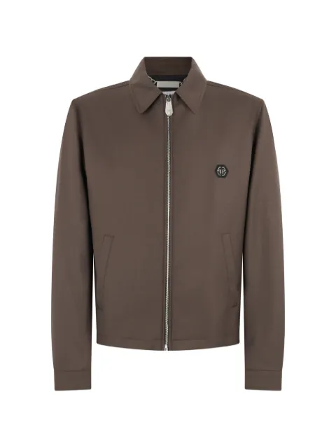 Philipp Plein logo-plaque zip-up jacket Brown FAFCMRB3065PTE022N