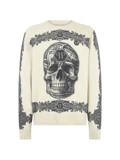 Philipp Plein Baroque Skull long-sleeve sweater Neutrals FAFCMKO1612PTE098N