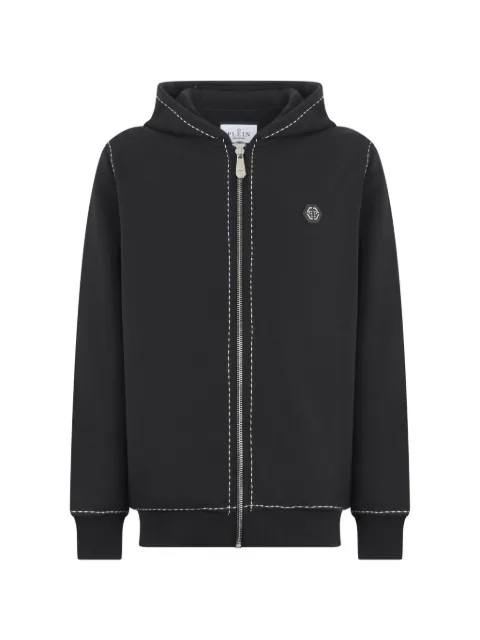 Philipp Plein logo-plaque topstitched hoodie Black FAFCMJB4021PTE180N