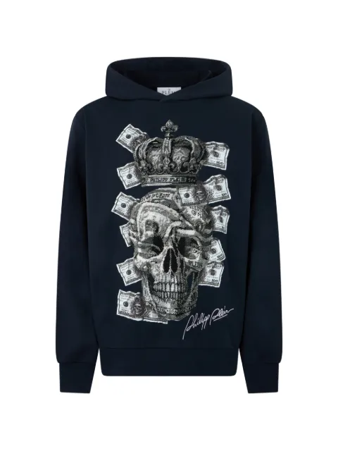 Philipp Plein dollar-print Skull rhinestone-embellished hoodie Blue FAFCMJB4016PTE180N